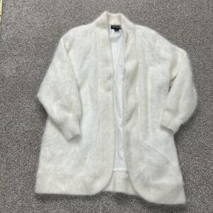 Venesha Cardigan Sweater Womens L White Angora Knit Lined Open Front Long Sleeve